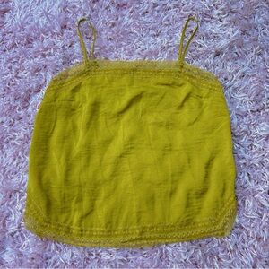 abercrombie and fitch chartreuse strappy tank top with lace detail, size medium